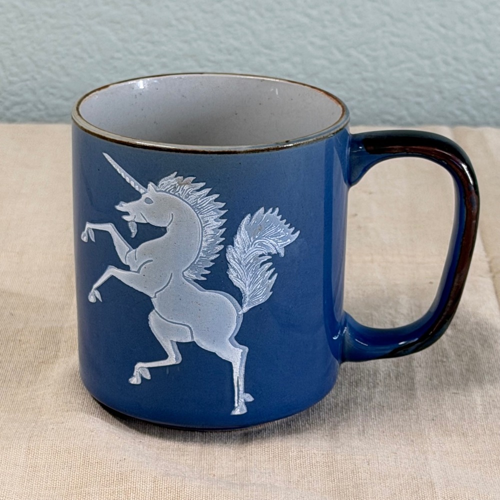 Vintage Cobalt Blue Unicorn Mug Ceramic Fantasy Drinkware Eclectic Decor